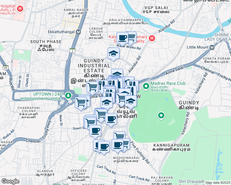 map of restaurants, bars, coffee shops, grocery stores, and more near 45-46 Chennai - Trichy Highway in Chennai