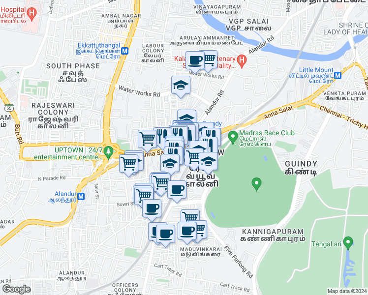 map of restaurants, bars, coffee shops, grocery stores, and more near 45-46 Chennai - Trichy Highway in Chennai