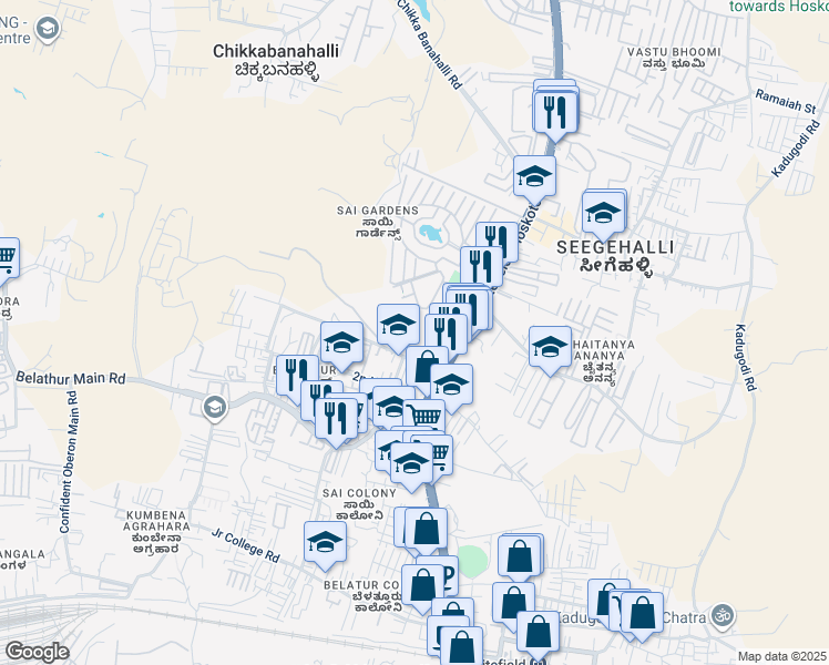 map of restaurants, bars, coffee shops, grocery stores, and more near in Bengaluru