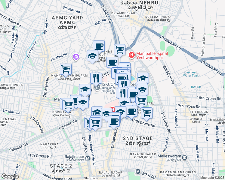 map of restaurants, bars, coffee shops, grocery stores, and more near 1 Doctor Rajkumar Road in Bengaluru