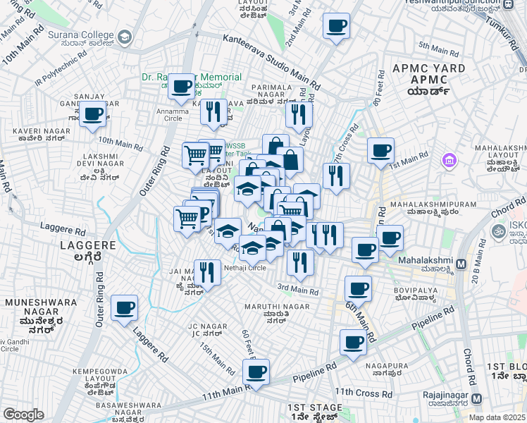 map of restaurants, bars, coffee shops, grocery stores, and more near Central Park Circle Nandini Layout in Bangalore