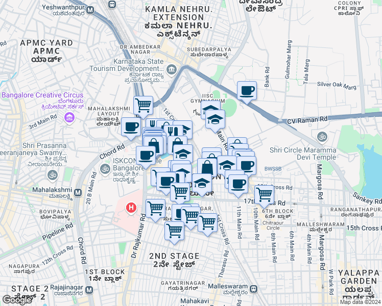 map of restaurants, bars, coffee shops, grocery stores, and more near 26/1 Doctor Rajkumar Road in Bengaluru