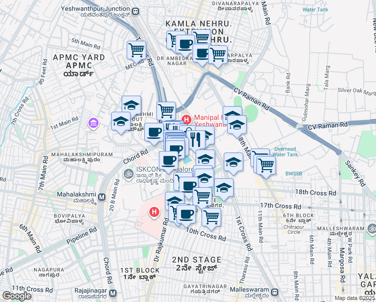 map of restaurants, bars, coffee shops, grocery stores, and more near 26/1 Doctor Rajkumar Road in Bengaluru