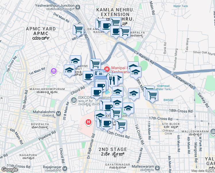 map of restaurants, bars, coffee shops, grocery stores, and more near 1 Doctor Rajkumar Road in Bengaluru