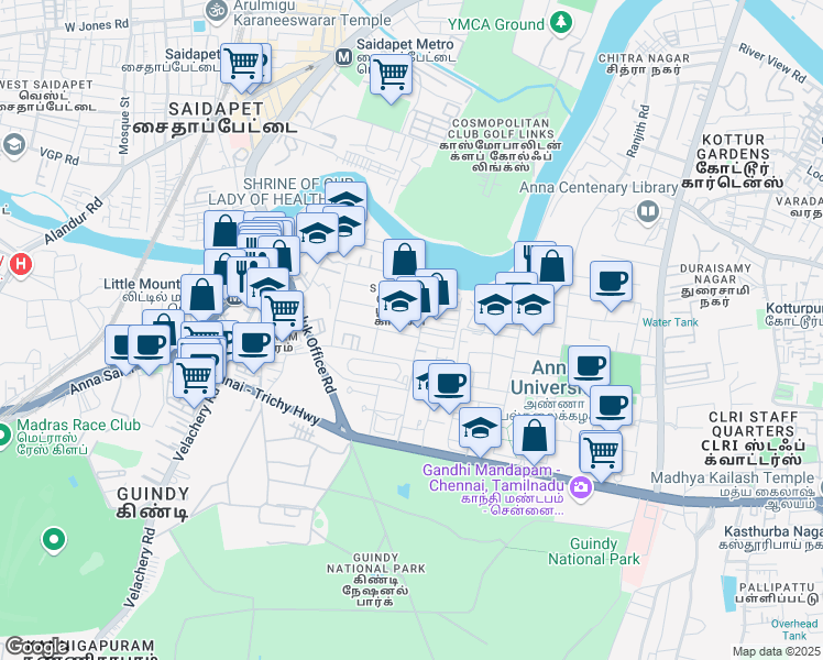 map of restaurants, bars, coffee shops, grocery stores, and more near in Chennai