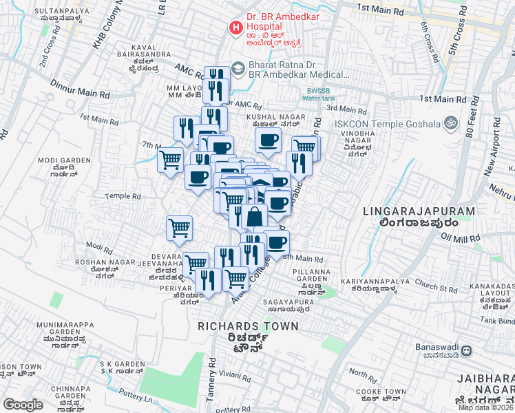 map of restaurants, bars, coffee shops, grocery stores, and more near in Bengaluru