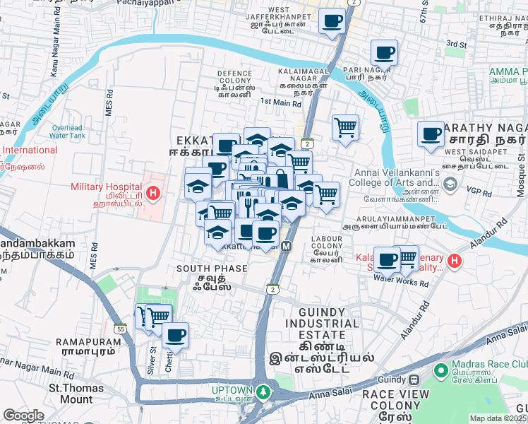 map of restaurants, bars, coffee shops, grocery stores, and more near Veeramamunivar Street in Chennai