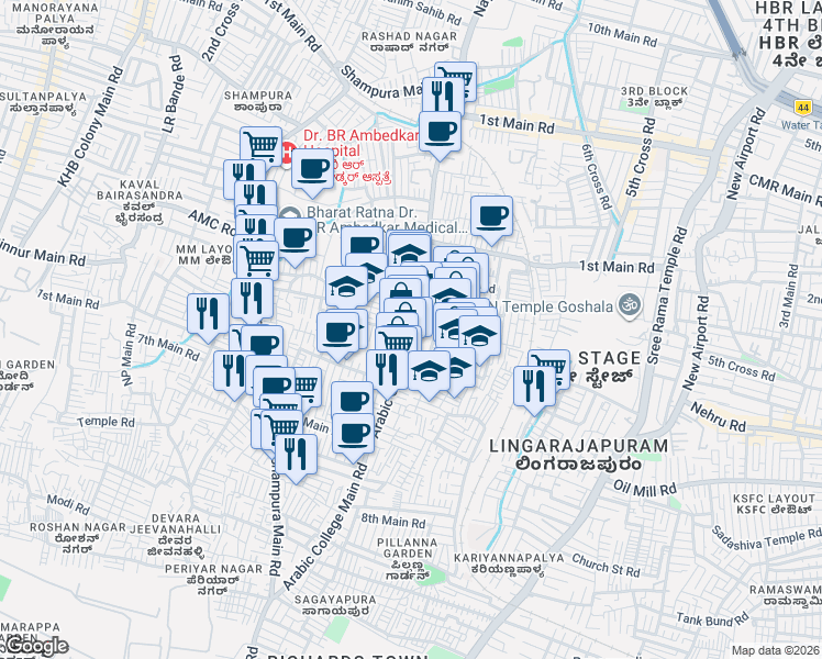 map of restaurants, bars, coffee shops, grocery stores, and more near in Bengaluru