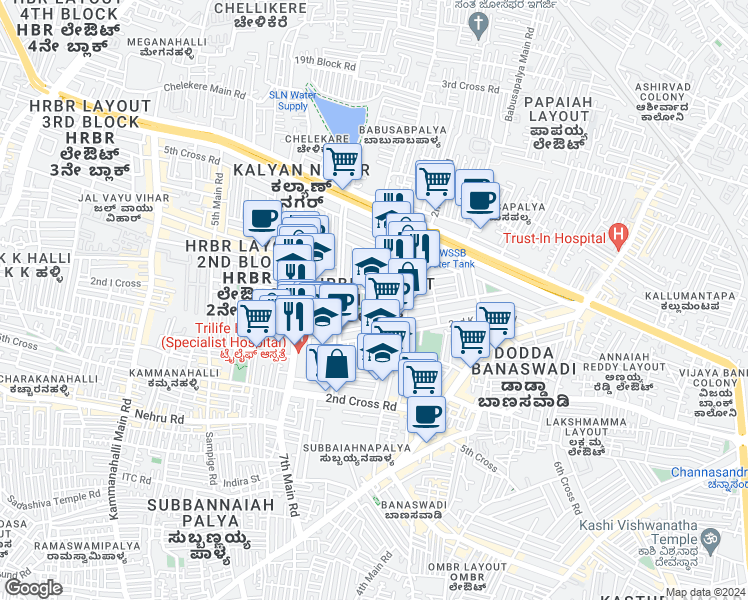 map of restaurants, bars, coffee shops, grocery stores, and more near in Bengaluru