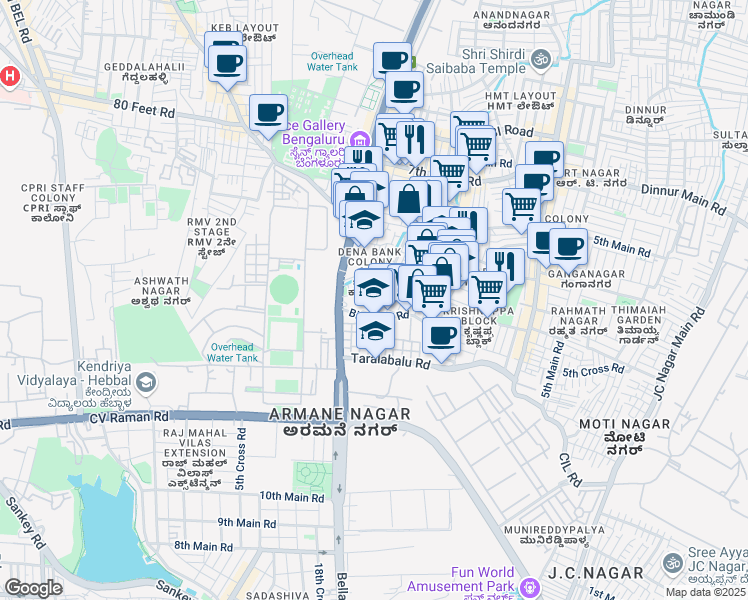 map of restaurants, bars, coffee shops, grocery stores, and more near 8 Bellary Road in Bengaluru