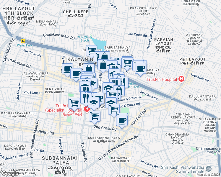 map of restaurants, bars, coffee shops, grocery stores, and more near Outer Ring Road in Bengaluru