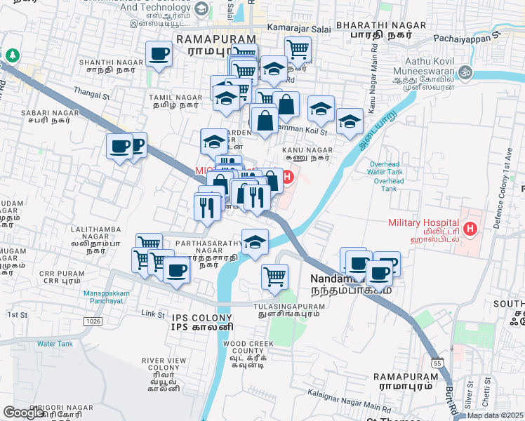 map of restaurants, bars, coffee shops, grocery stores, and more near Mount Poonamalle High Road in Chennai