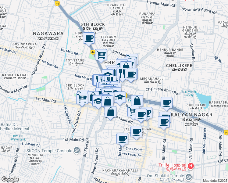 map of restaurants, bars, coffee shops, grocery stores, and more near Dr Puneeth Rajkumar Road in Bengaluru