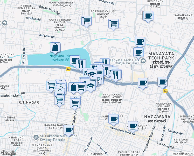 map of restaurants, bars, coffee shops, grocery stores, and more near 514 Outer Ring Road in Bengaluru