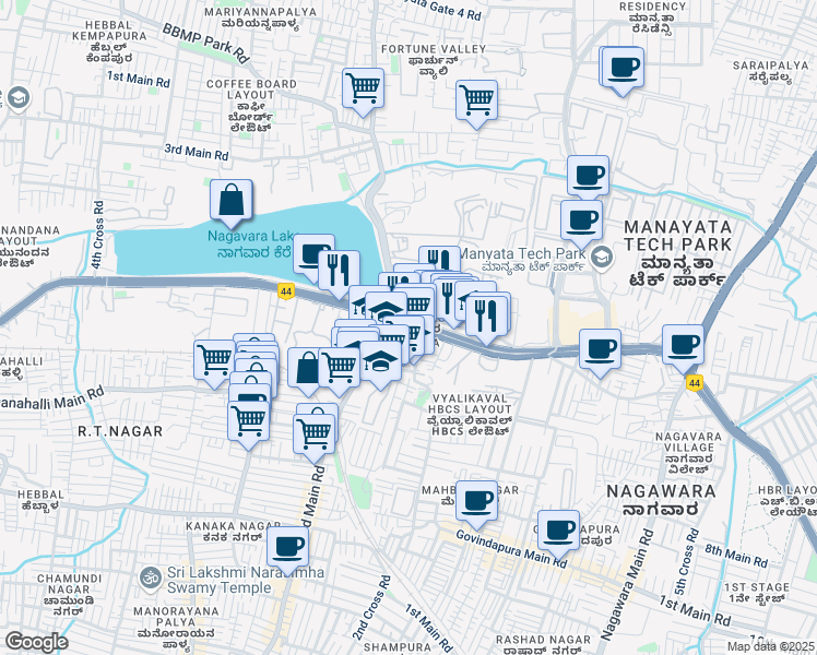 map of restaurants, bars, coffee shops, grocery stores, and more near 514 Outer Ring Road in Bengaluru