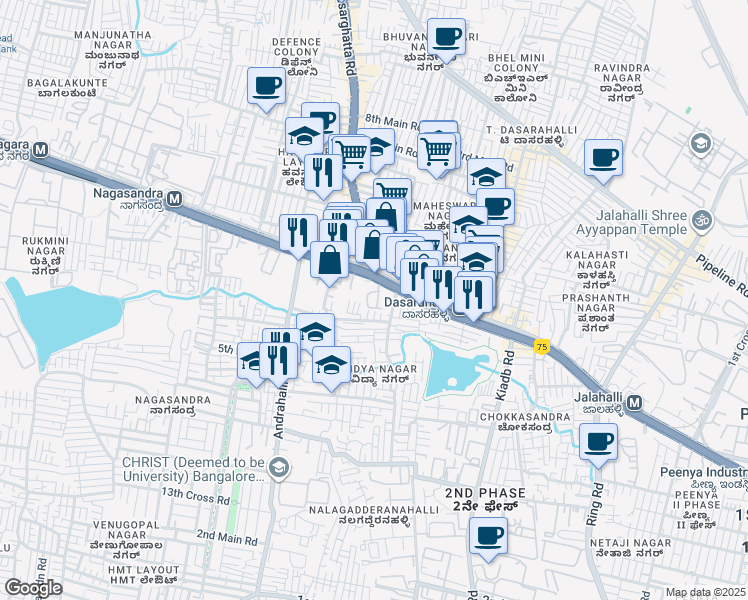 map of restaurants, bars, coffee shops, grocery stores, and more near village in Bengaluru