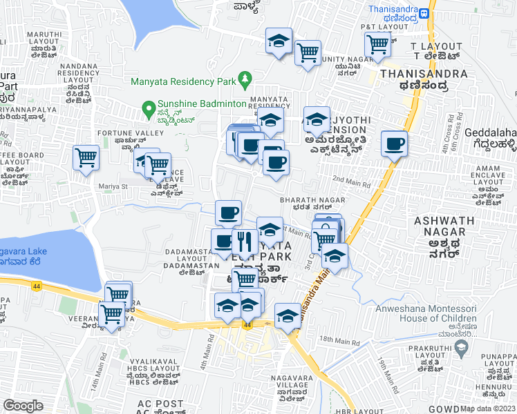 map of restaurants, bars, coffee shops, grocery stores, and more near Outer Ring Road in Bengaluru