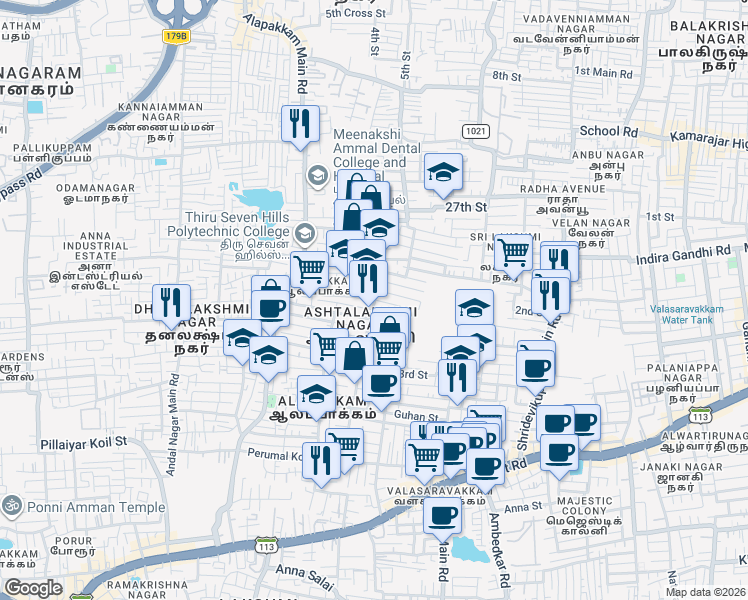 map of restaurants, bars, coffee shops, grocery stores, and more near 14 3rd Main Road in Chennai
