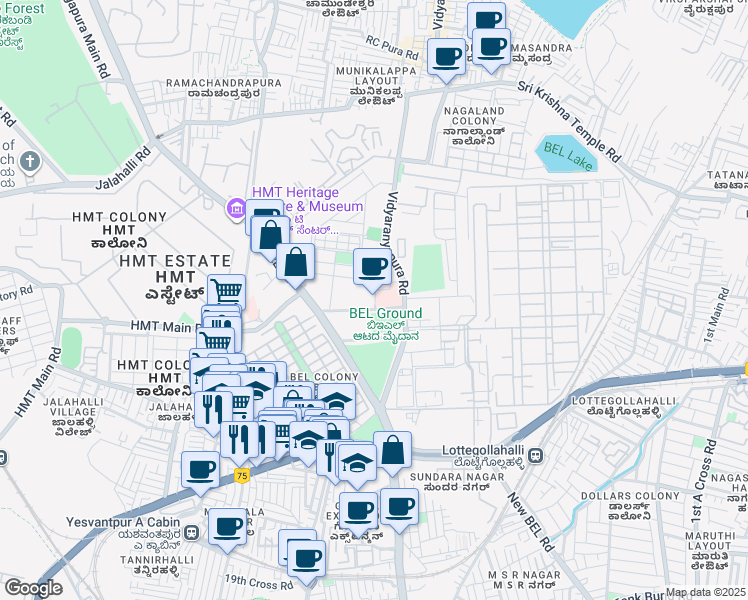 map of restaurants, bars, coffee shops, grocery stores, and more near in Bengaluru