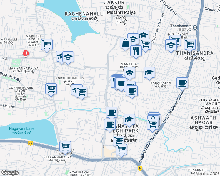 map of restaurants, bars, coffee shops, grocery stores, and more near in Bengaluru