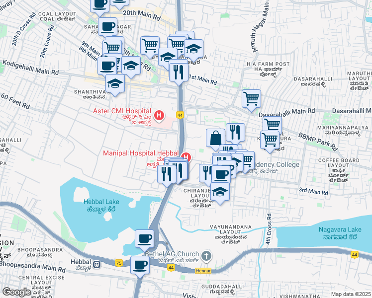 map of restaurants, bars, coffee shops, grocery stores, and more near Tadipatri - Bangalore Road in Bengaluru