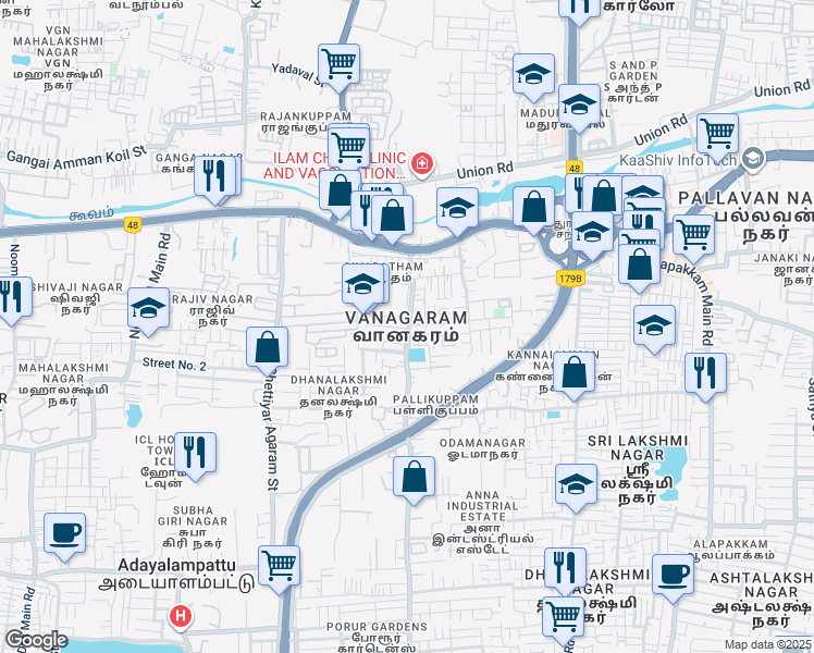 map of restaurants, bars, coffee shops, grocery stores, and more near in Chennai