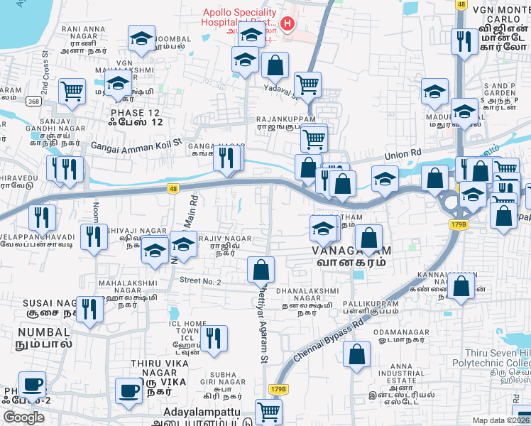 map of restaurants, bars, coffee shops, grocery stores, and more near Poonamallee High Road in Chennai