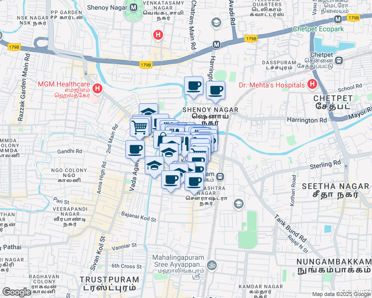 map of restaurants, bars, coffee shops, grocery stores, and more near 72 Nelson Manickam Road in Chennai