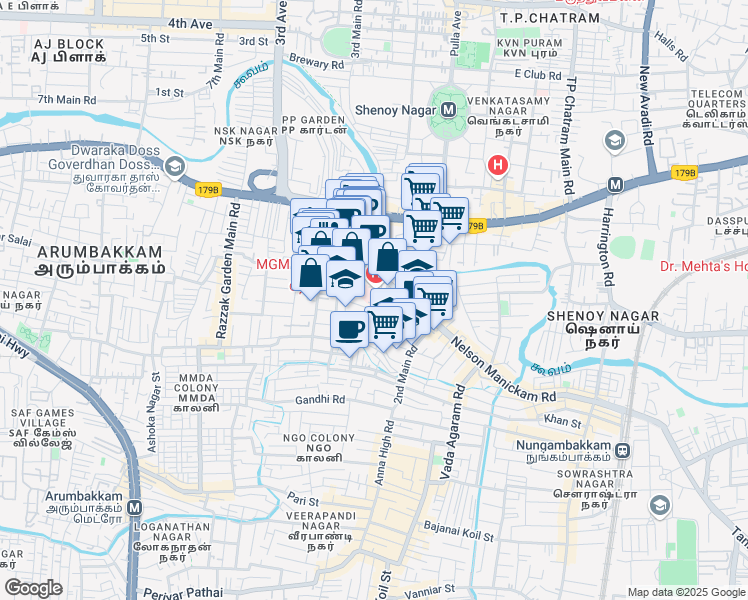map of restaurants, bars, coffee shops, grocery stores, and more near 72 Nelson Manickam Road in Chennai