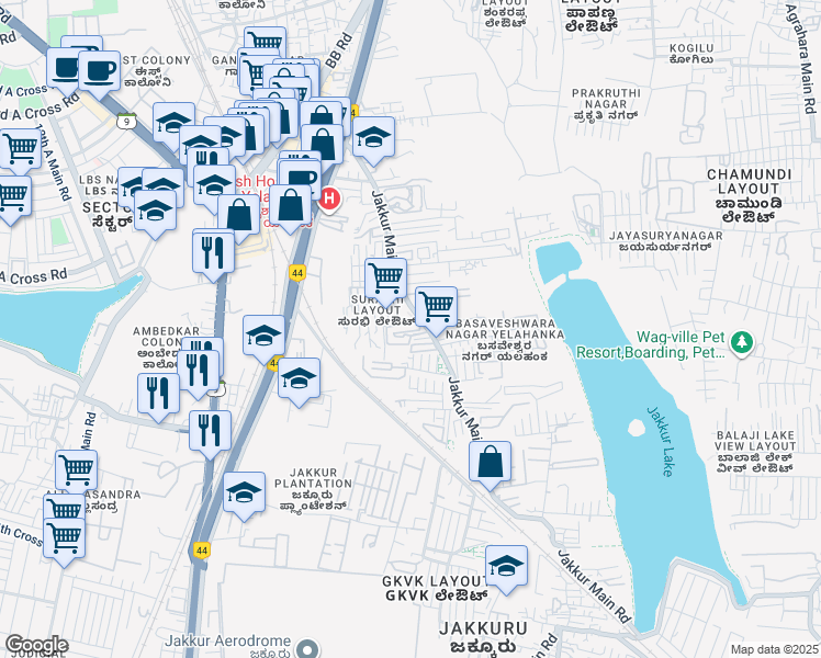 map of restaurants, bars, coffee shops, grocery stores, and more near in Bengaluru