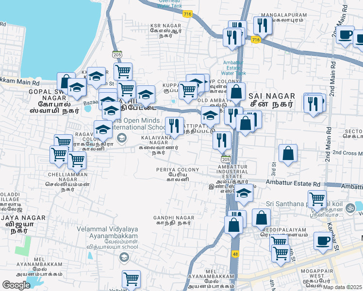 map of restaurants, bars, coffee shops, grocery stores, and more near in Chennai
