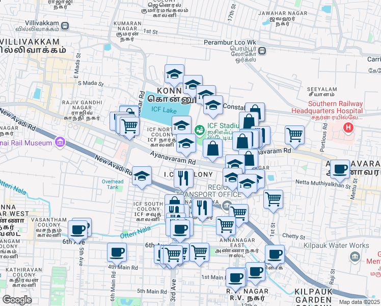 map of restaurants, bars, coffee shops, grocery stores, and more near in Chennai