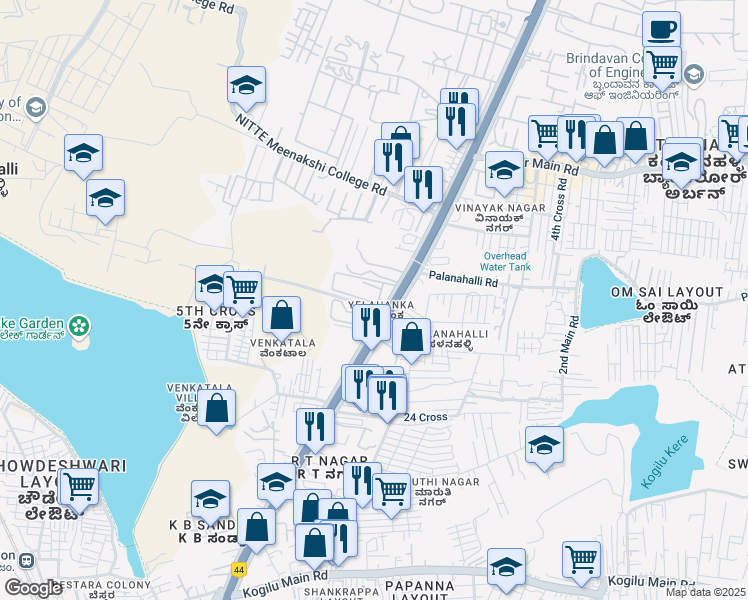 map of restaurants, bars, coffee shops, grocery stores, and more near in Bengaluru