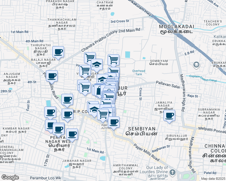 map of restaurants, bars, coffee shops, grocery stores, and more near 15/6 South 1st Street in Chennai