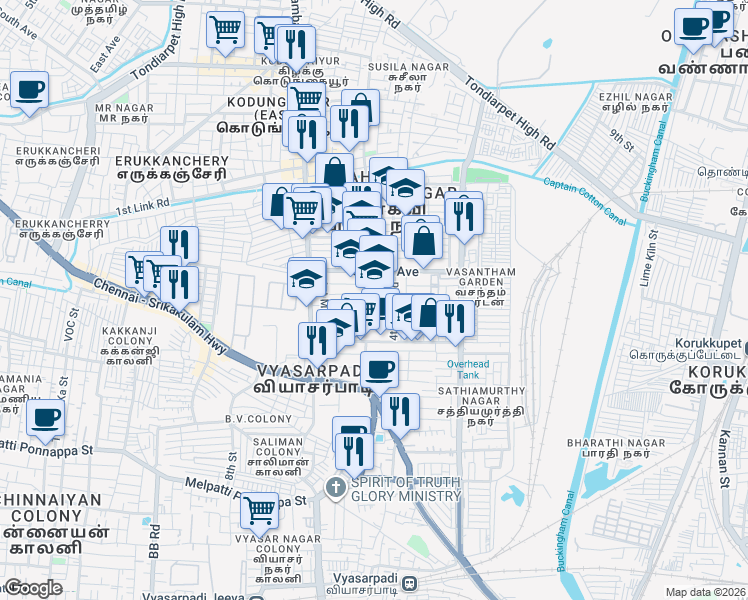 map of restaurants, bars, coffee shops, grocery stores, and more near in Chennai