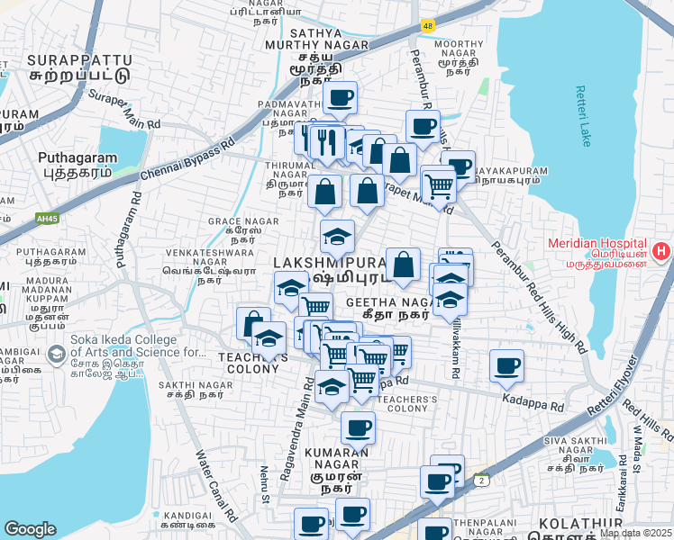 map of restaurants, bars, coffee shops, grocery stores, and more near in Chennai