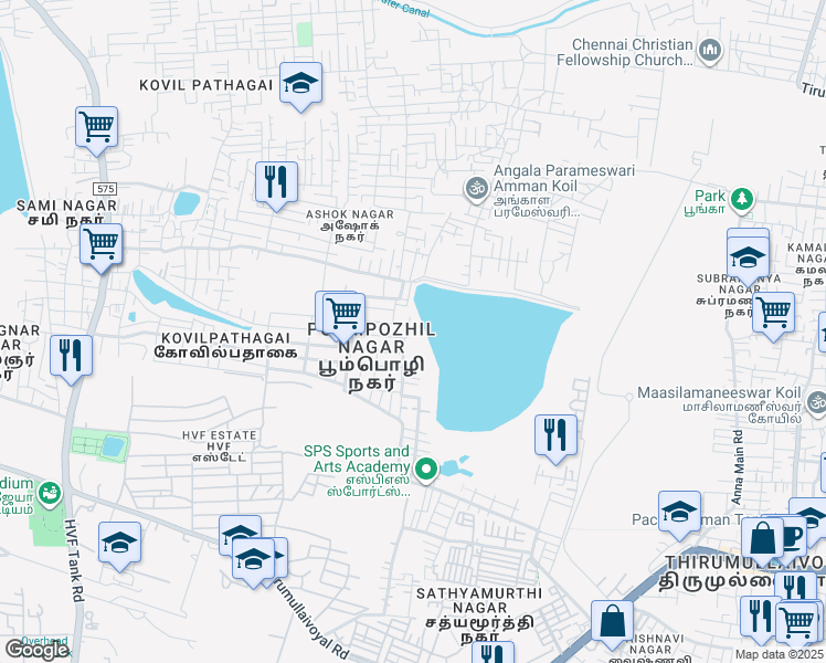 map of restaurants, bars, coffee shops, grocery stores, and more near in Avadi