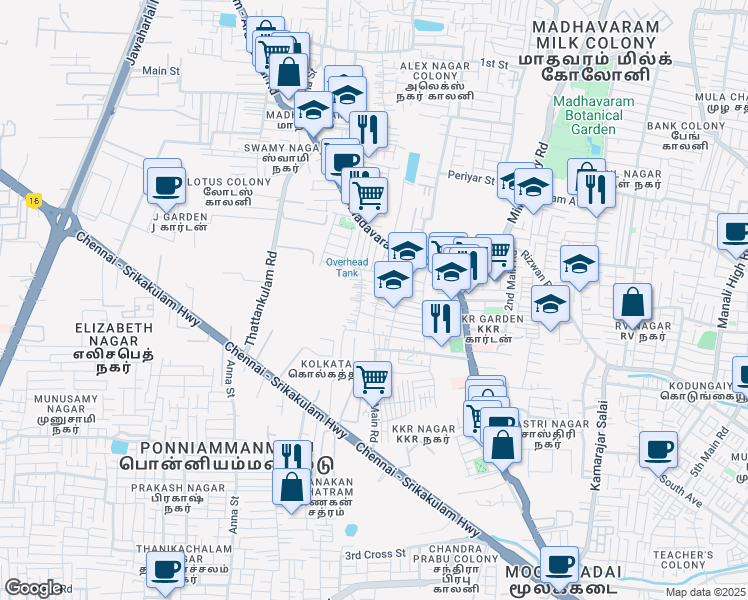 map of restaurants, bars, coffee shops, grocery stores, and more near in Chennai