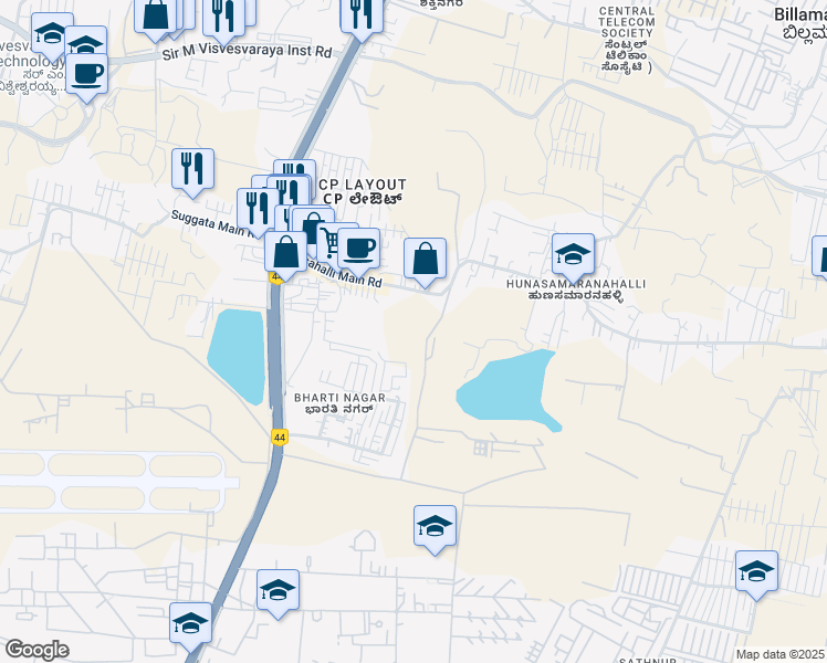 map of restaurants, bars, coffee shops, grocery stores, and more near in Bengaluru