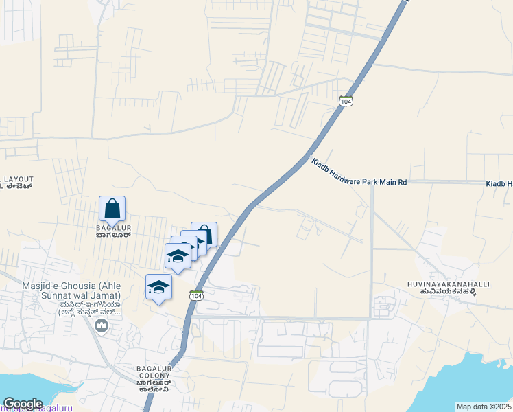 map of restaurants, bars, coffee shops, grocery stores, and more near State Highway 104 in Bangalore