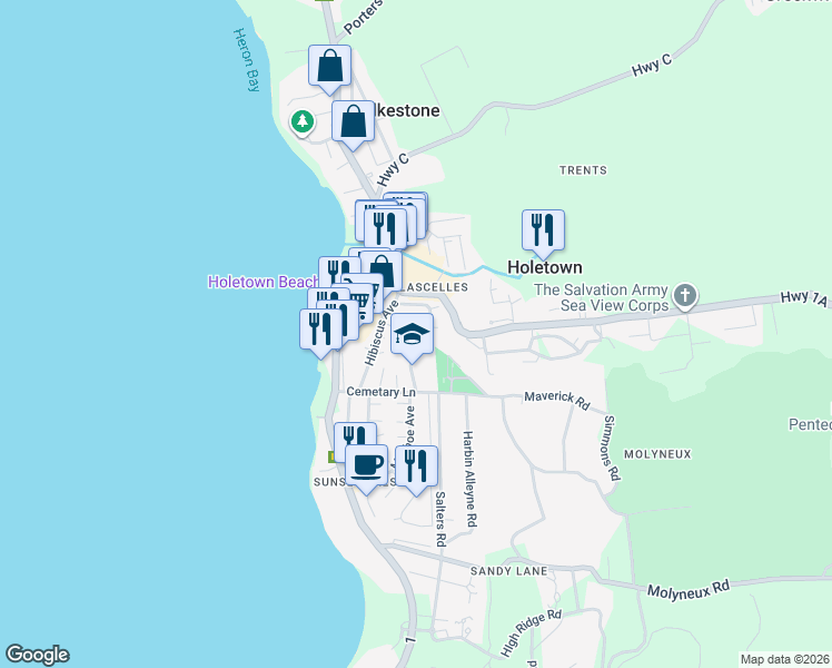 map of restaurants, bars, coffee shops, grocery stores, and more near in Holetown