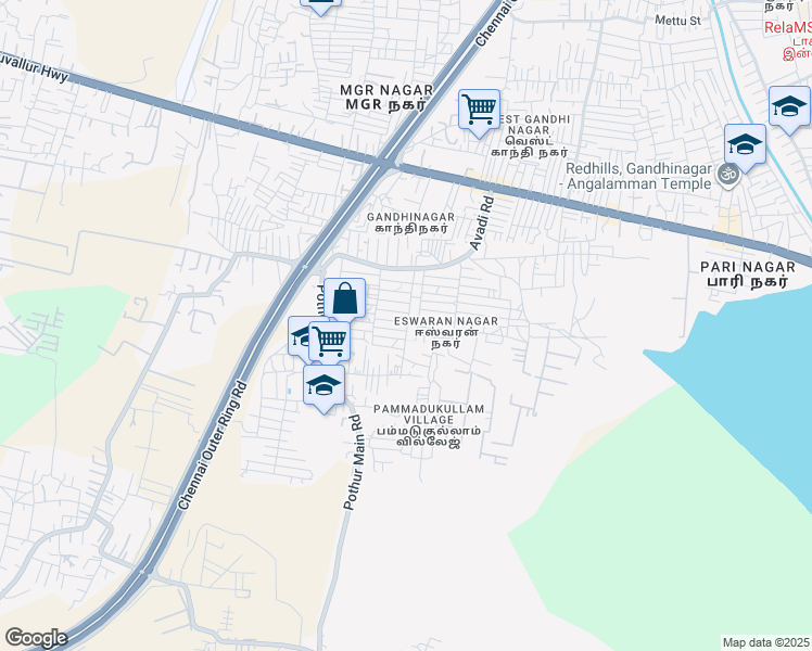map of restaurants, bars, coffee shops, grocery stores, and more near 1st Main Road in Chennai
