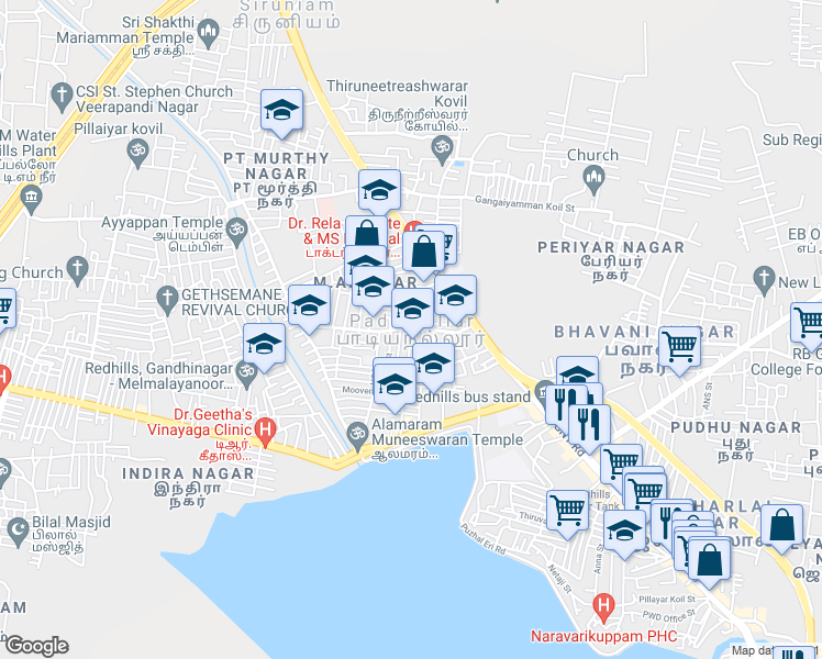 map of restaurants, bars, coffee shops, grocery stores, and more near in Chennai