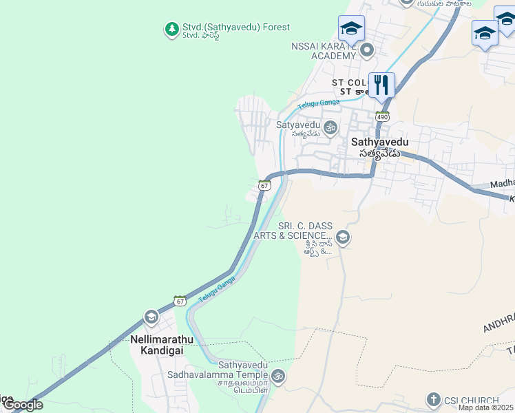 map of restaurants, bars, coffee shops, grocery stores, and more near Puttur Satyavedu Road in Sathyavedu