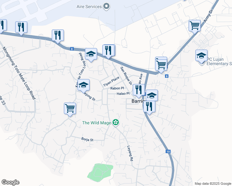 map of restaurants, bars, coffee shops, grocery stores, and more near in Barrigada