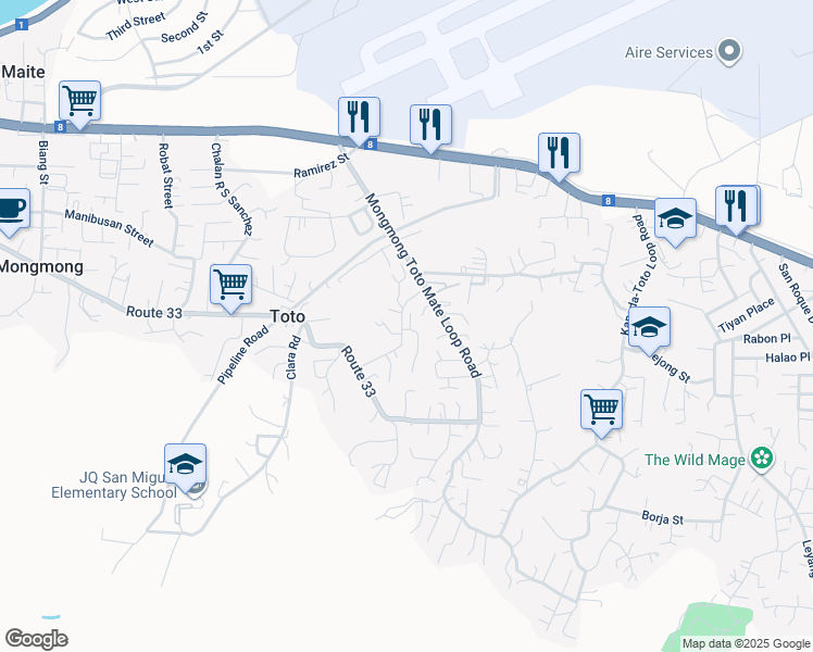 map of restaurants, bars, coffee shops, grocery stores, and more near in MongMong-Toto-Maite