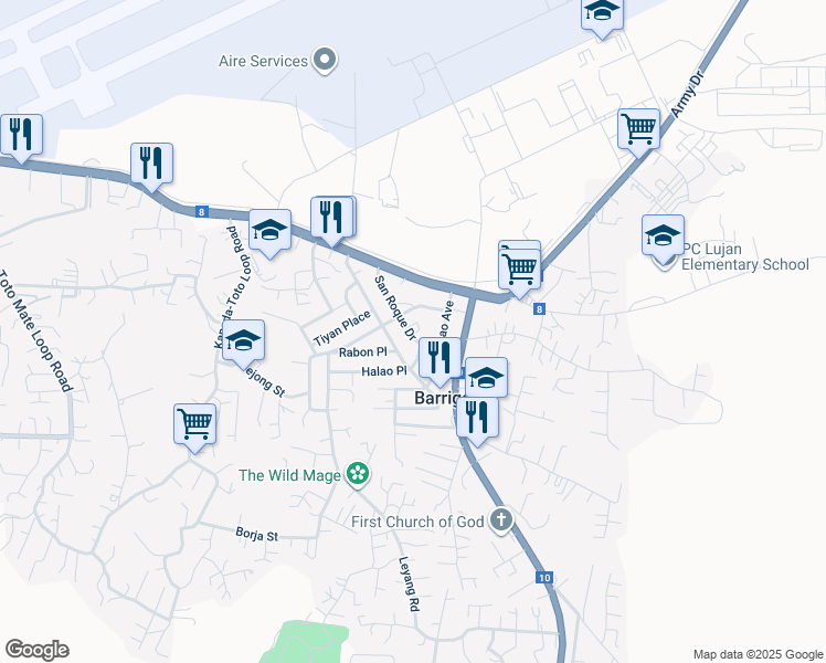 map of restaurants, bars, coffee shops, grocery stores, and more near in Barrigada