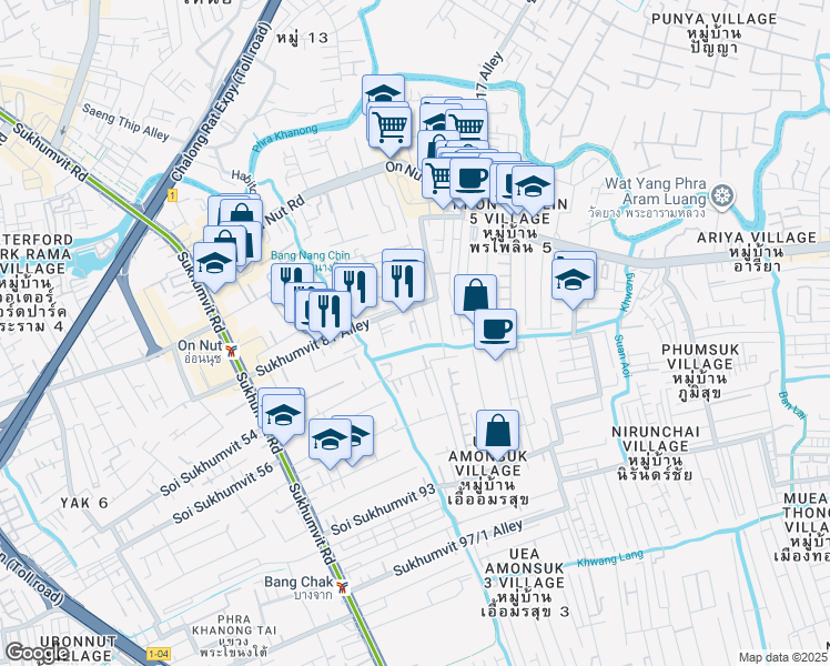 map of restaurants, bars, coffee shops, grocery stores, and more near in 