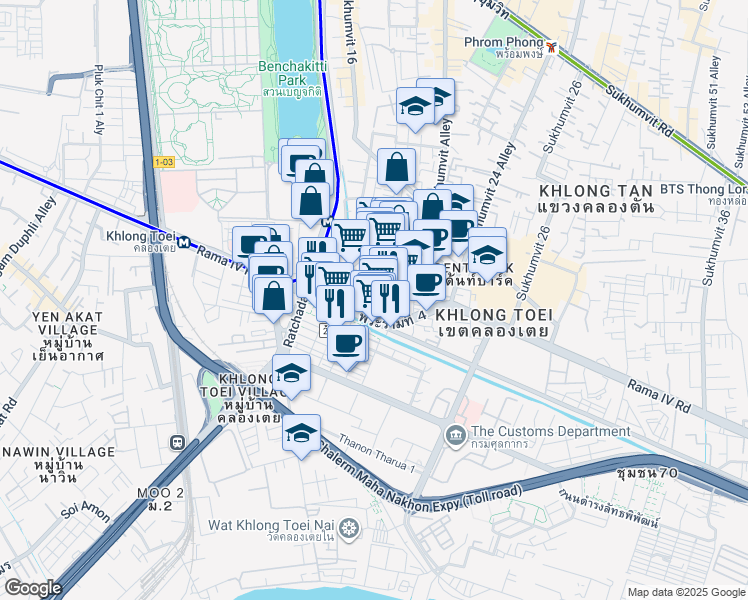 map of restaurants, bars, coffee shops, grocery stores, and more near in 