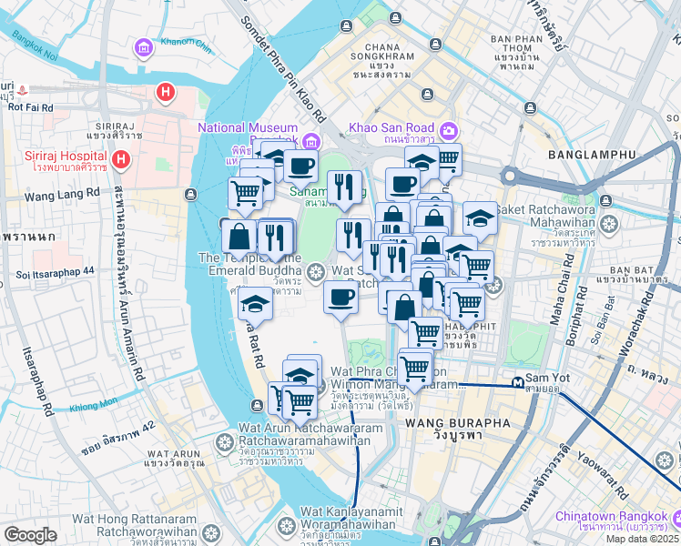 map of restaurants, bars, coffee shops, grocery stores, and more near in Bangkok